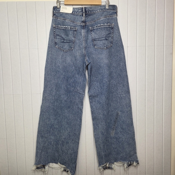 American Eagle Dreamy Drape Super High Baggy Wide Leg Blue Jeans Size 10 /30W - Picture 2 of 11